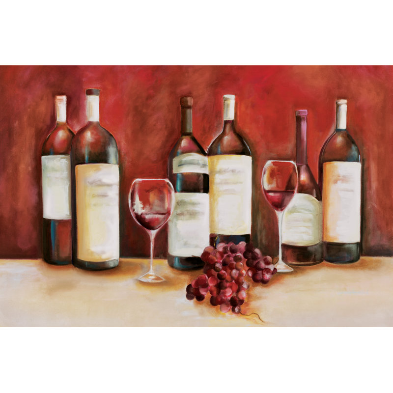 Wine Bottles With Grapes - Wrapped Canvas Painting, 30cm H x 46cm W x 3.8cm D