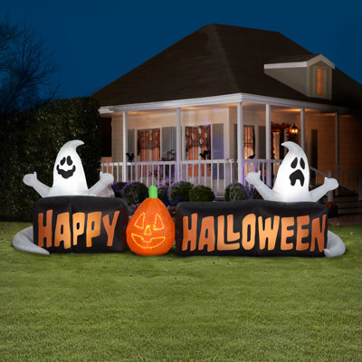 Lightshow Micro Lights Sign Happy Halloween with Ghosts and JOL Inflatable