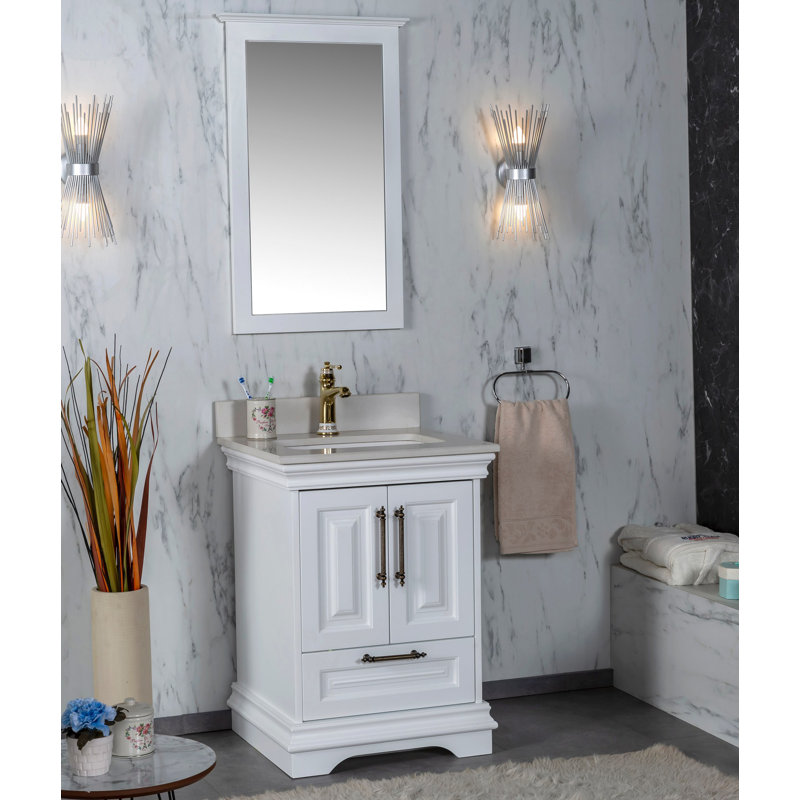Ensemble de meuble-lavabo simple l 23,6 po avec miroir Claudino, Blanc