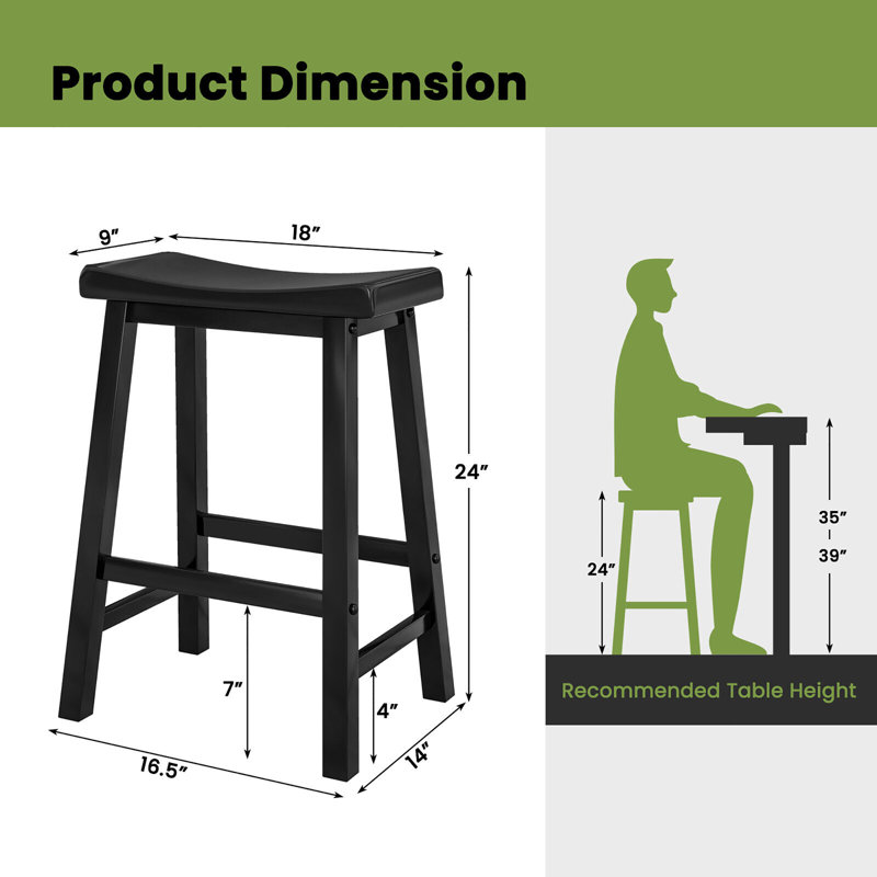 Counter Stool with Solid Wood Frame, Black