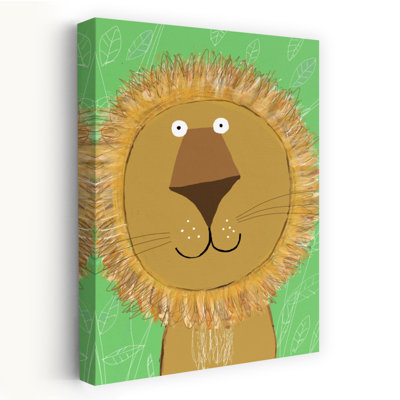 Cute Cartoon Lion Abstract Contemporary Landscape Nature Wall Art Print by Carla Daly - Wrapped Canvas Print