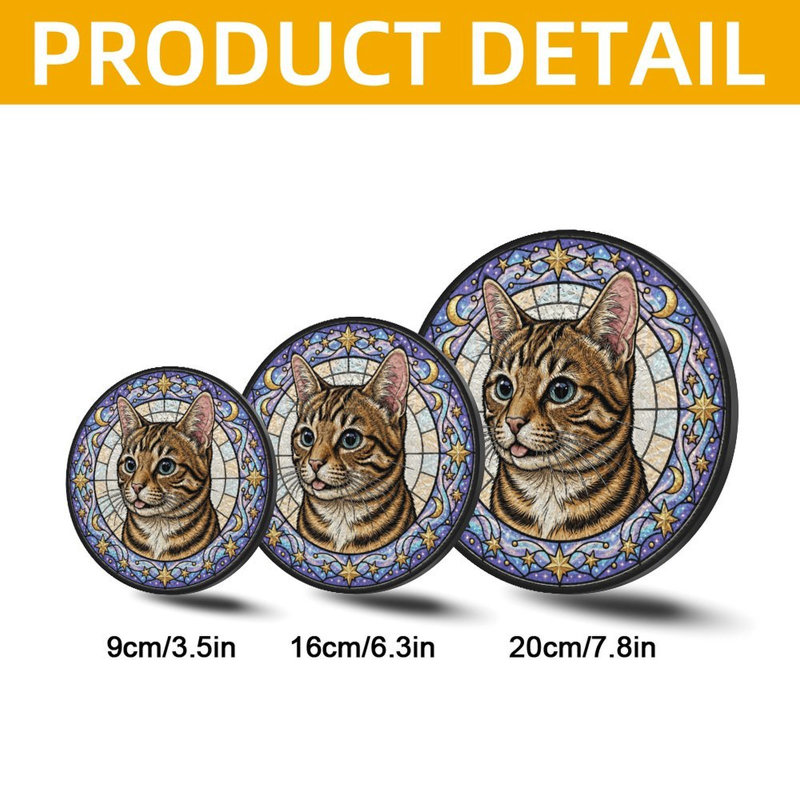 Panneau de vitrail Tabby Cat, 7,8 x 7,8 po (20 x 20 cm)