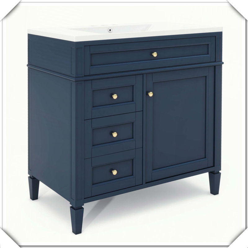 Meuble-lavabo moderne avec lavabo supérieur et tiroir 2 tiroirs, Bleu