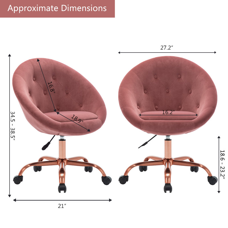 Chaise de bureau ergonomique rembourrée en velours, Rose
