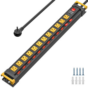 Green Box Innovations 12 Outlet Long Heavy Duty Power Strip with Individual Switches,3300J Surge Protector Metal Power Strip, Wide Spaced, 6Ft Cord Managment, ETL Listed