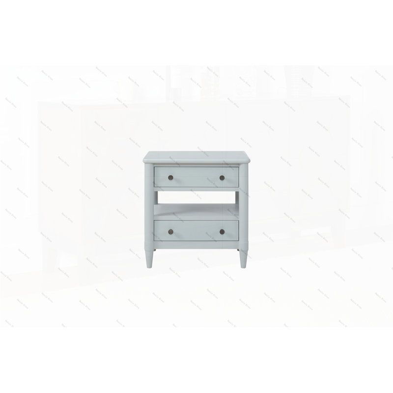 Table de chevet ouverte avec 2 tiroirs, Bleu clair