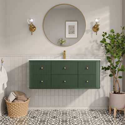 48" Wall Mounted & Floating Single Green Bathroom Vanity With Sink