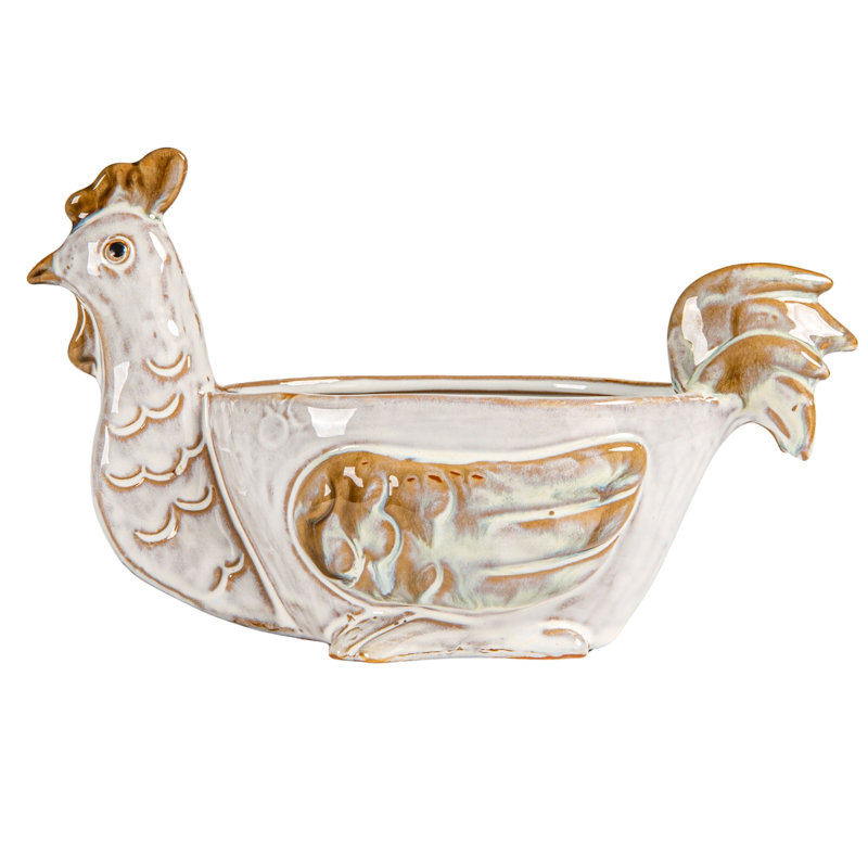 Stoneware Chicken Shaped Sponge Holder/Soap Dish With Reactive Glaze