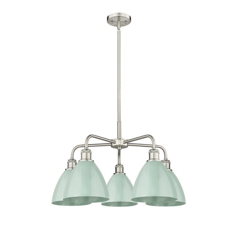 Lustre en dôme à 5 lumières Trickett, Nickel satiné, Écume de mer