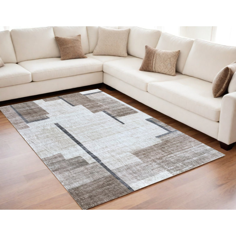 Tapis abstrait beige et brun 5 pi x 8 pi