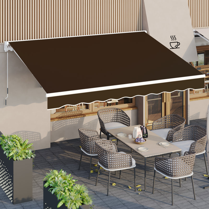 Auvent de terrasse à pente manuelle AECOJoy, l 156 po x P 120 po, Brun, Couleur unie