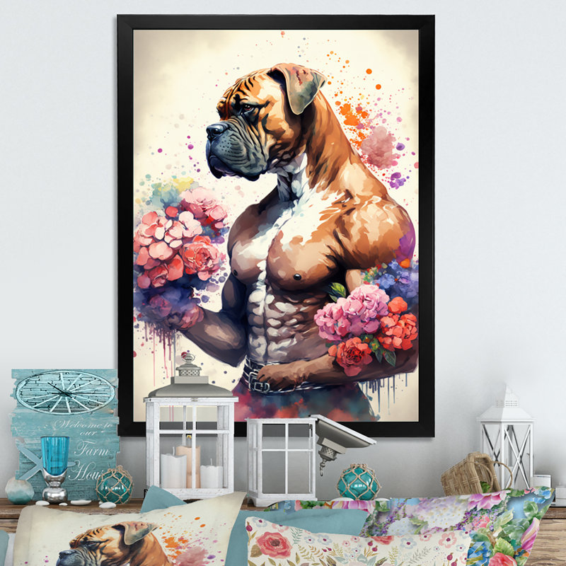 «Cute Boxers Floral», impression sur toile, Cadre photo noir, H 32 po x l 16 po x P 1 po