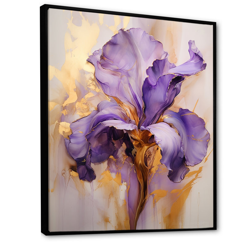 Iris doré - Rêve mauve - iris, art mural grand format, H 20 po x l 12 po x P 1 po, Cadre flottant noir