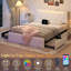 Bed Frame With LED Light And Storage Drawers, Upholstered Bed Frame With Adjustable Headboard, Charging Station-1980066930-1980066929
