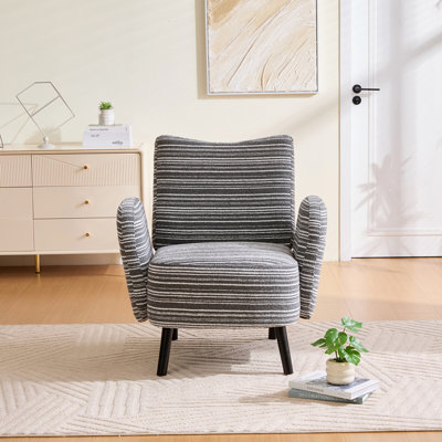Fauteuil de style moderne avec tissu sablé, poche de rangement latérale, pieds en bois massif, fauteuil de lecture confortable pour salon, chambre à coucher, bureau