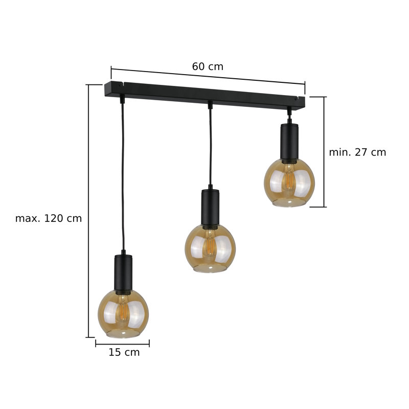 Bourgoin 3 - Light Kitchen Island Pendant, Black