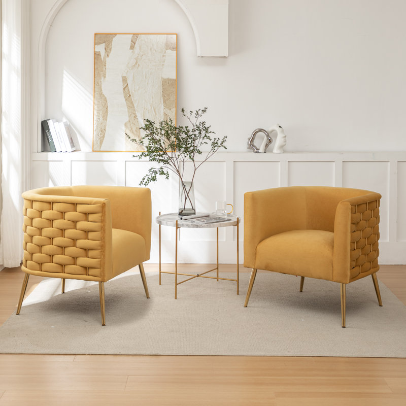 Cristen Velvet Barrel Chair, Yellow Velvet, 2