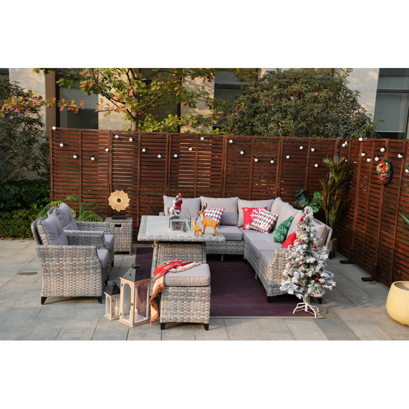 Wicker 7 - Person Patio Conversation Set with Cushions
