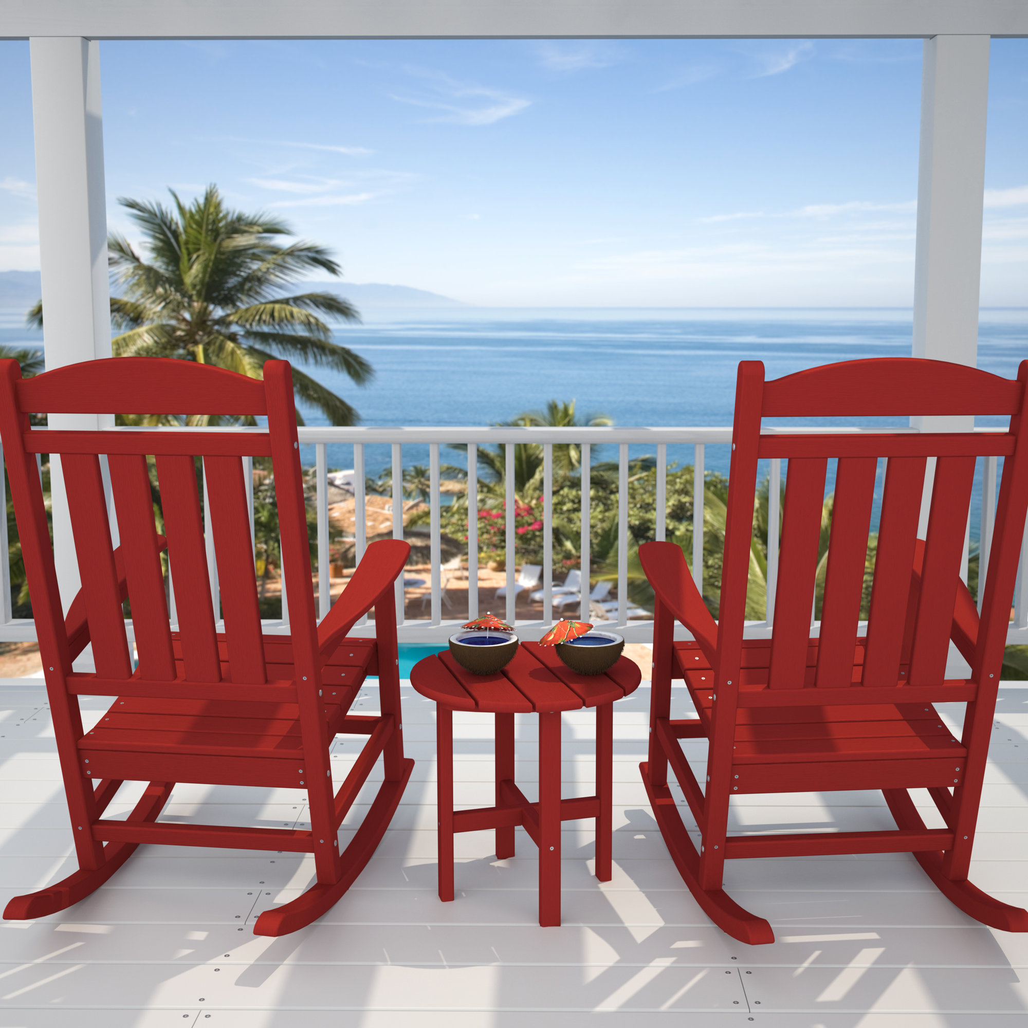 POLYWOOD Presidential 3-Piece Rocker Set, Sunset Red