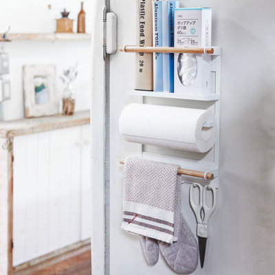 Tosca Yamazaki Home Magnetic Kitchen Storage Rack, Refrigerator Organizer Wall Holder, Steel + Wood
