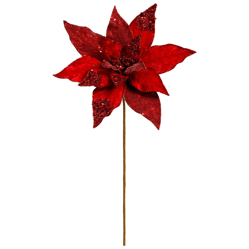 Glitter Poinsettia Spray, 20 Inches, Red