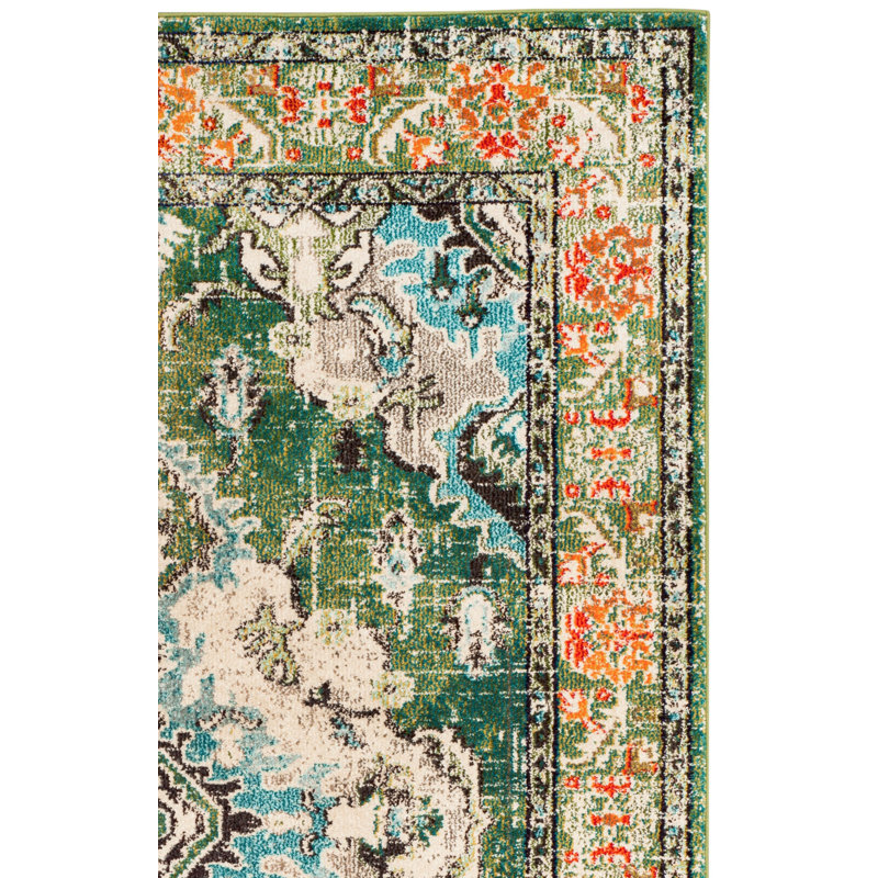 Almyra Oriental Area Rug, Rectangle 6' x 8', Forest Green/Light Blue