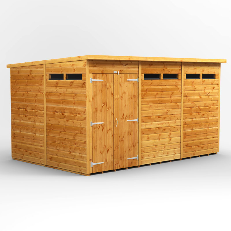 Powersheds 12 x 8ft Timber Tongue & Groove Pent Garden Shed Security Shed Double Door