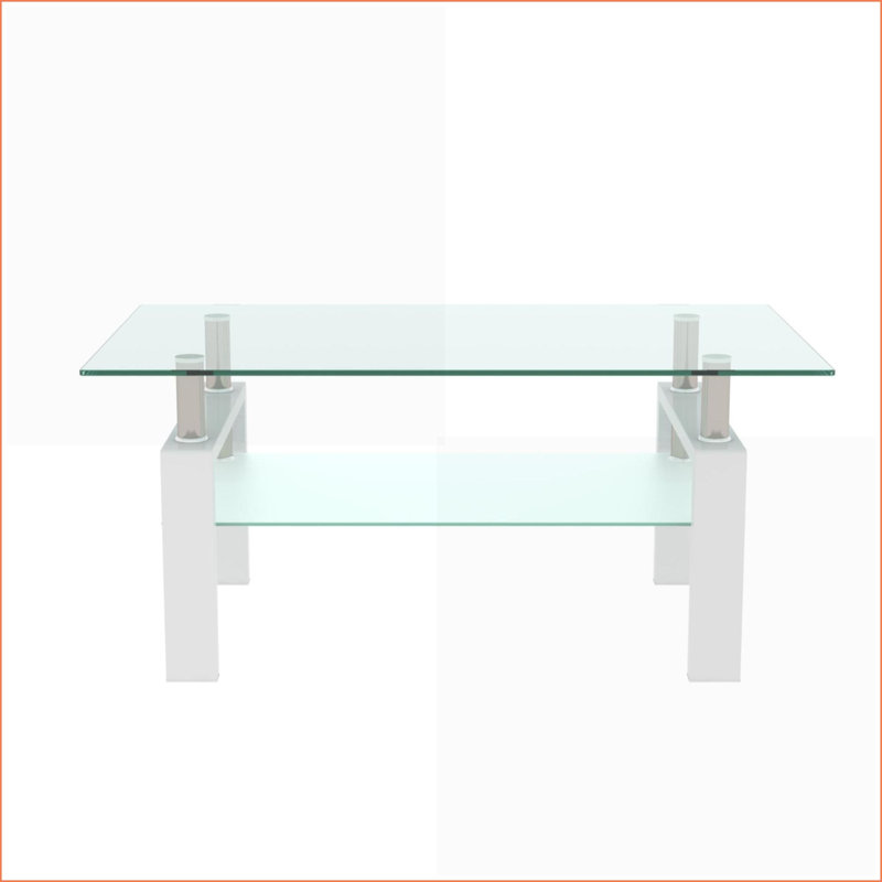Table basse blanche en verre trempé pour le salon, double tablette facile à nettoyer, capacité de poids de 220 lb, Blanc