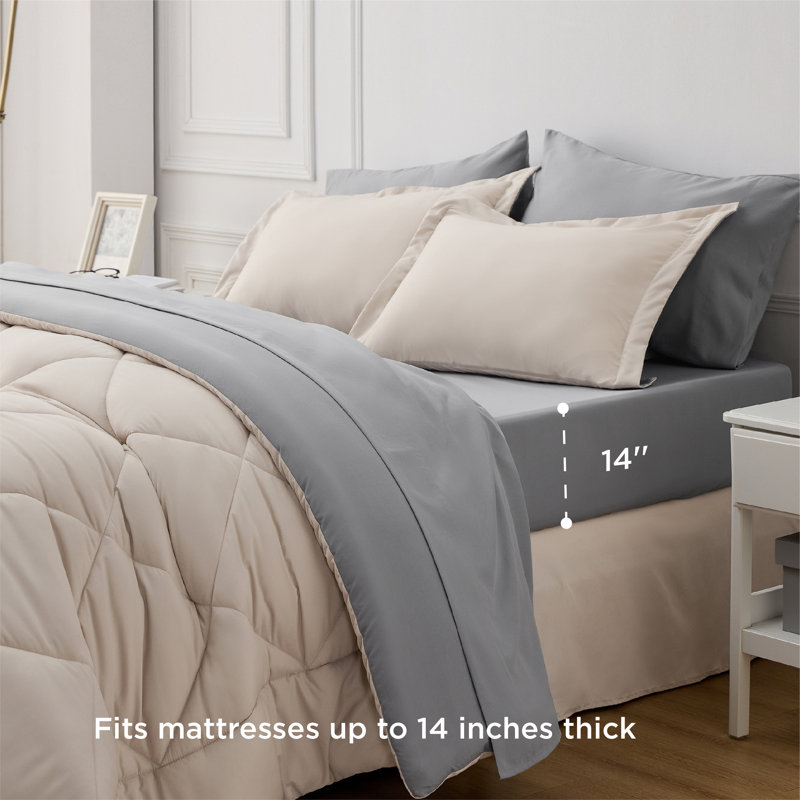 Ensemble d'édredon réversible Best vendeur, Grand édredon et 6 pièces supplémentaires, Beige