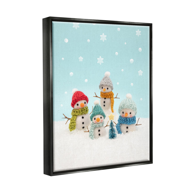 Photographie d'un arbre de Noël «Winter Snowmen» par Lemon & Sugar, Cadre flottant noir de jais, H 21 po x l 17 po x P 1,7 po