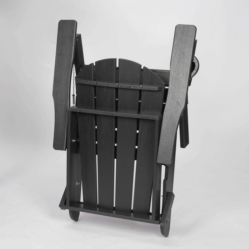 Chaise Adirondack pliante Hdpe avec porte-gobelet double - Chaise Adirondack composite avec texture bois, Noir