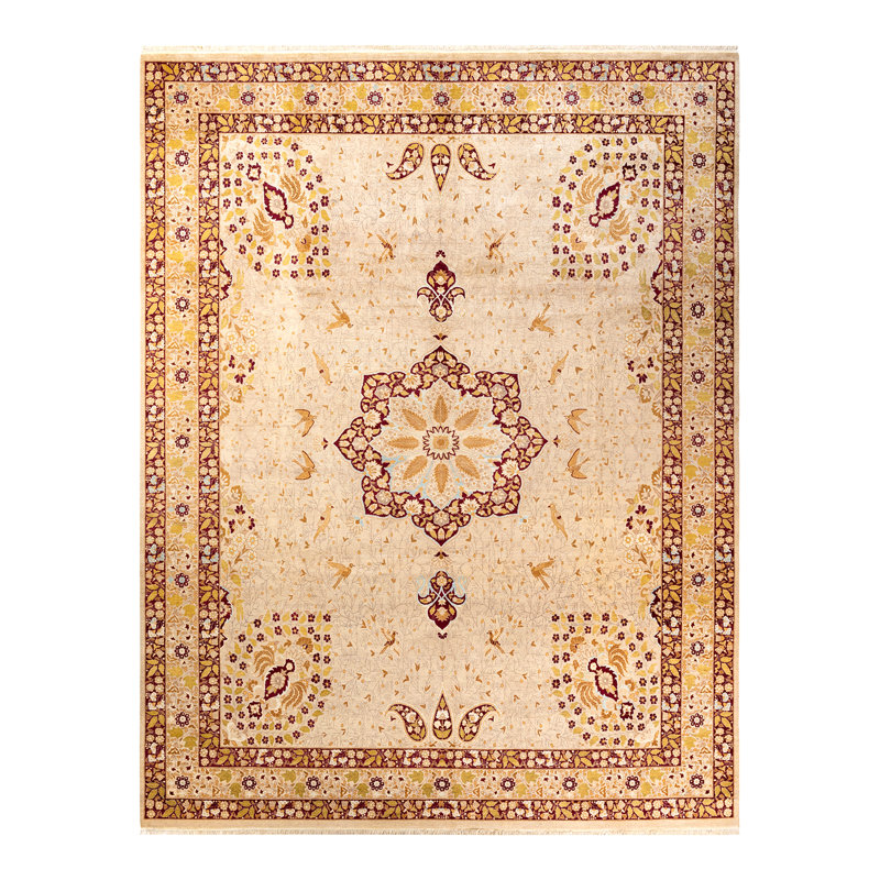 Tapis unique noué à la main sable Keenan 9 pi 2 po x 11 pi 10 po