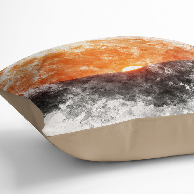 Sun Setting Behind the Mountains Watercolour Cushion with Filling, 40cm H x 40cm W x 15cm D, Stone