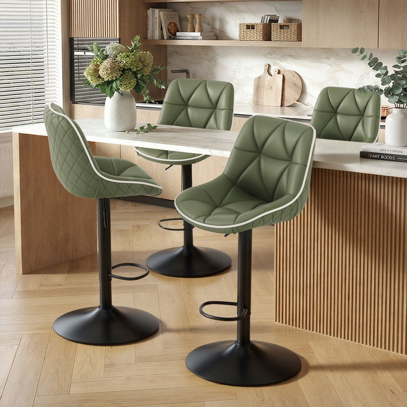 Modern Bar Stools Set Of 2, Spacious Ergonomic Double-layer Cushion Upholstered Swivel Bar Stools With Backrest, Adjustable For Kitchen Island