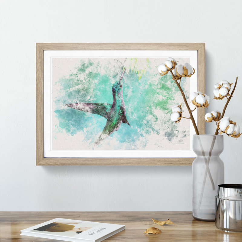 Green Hummingbird - Picture Frame Painting Print, Oak Framed, 40cm H x 60cm W x 2cm D