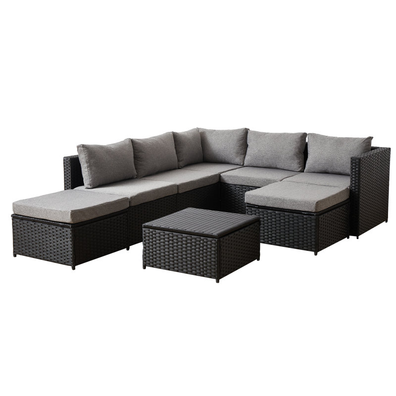 Ensemble de conversation d'extérieur avec coussins de 141,6 po de largeur Sandera, gris
