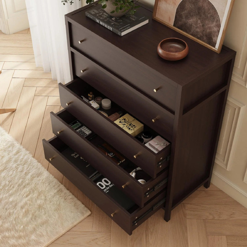 42In Mid-Century Wood Dresser Chest Of Drawers, Coffee