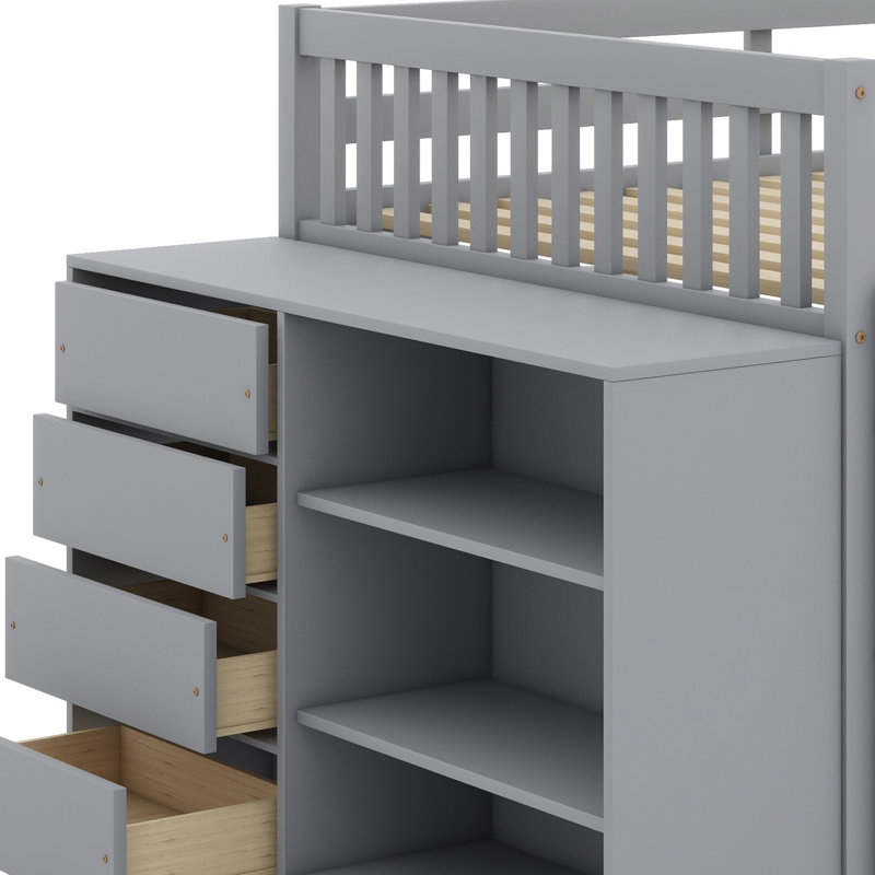 Lit superposé avec 4 tiroirs et 3 tablettes, Gris