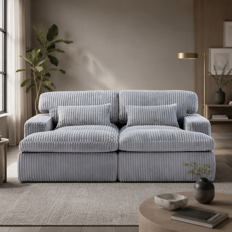 Double méridienne intérieure, canapé-lit rembourré surdimensionné pour l'intérieur, canapé de luxe à assise profonde, sans assemblage requis, gris