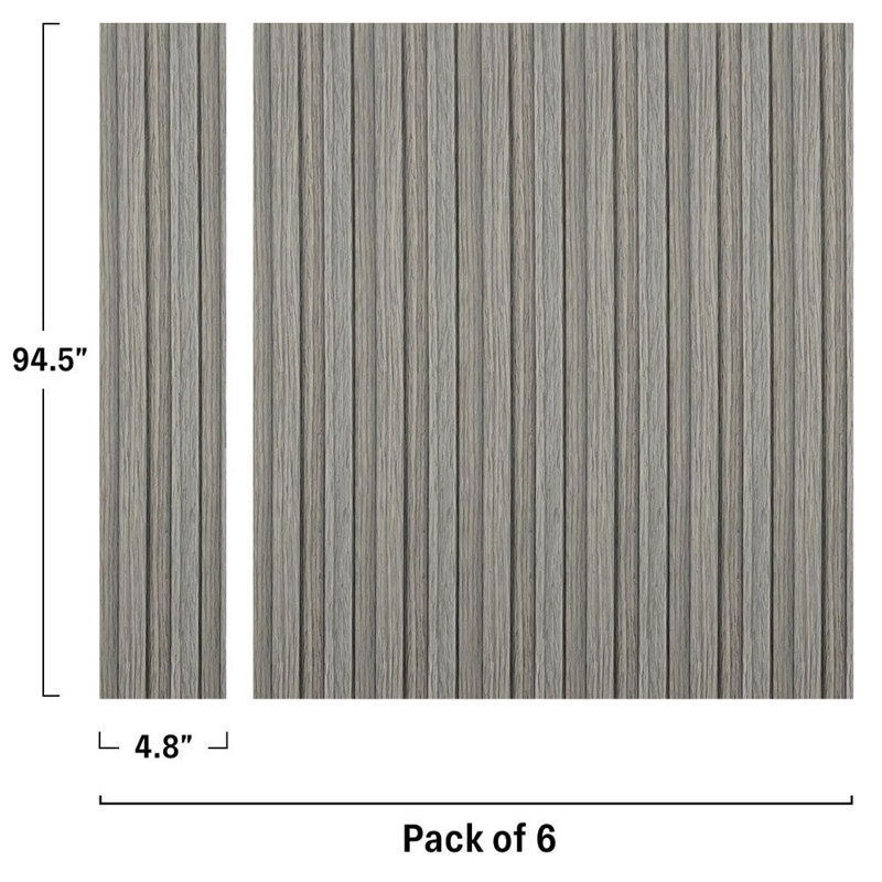 Panneau mural en faux bois à lattes | Imperméable | 94,5 po x 4,8 po chacun | 17,7 pieds carrés, Gris
