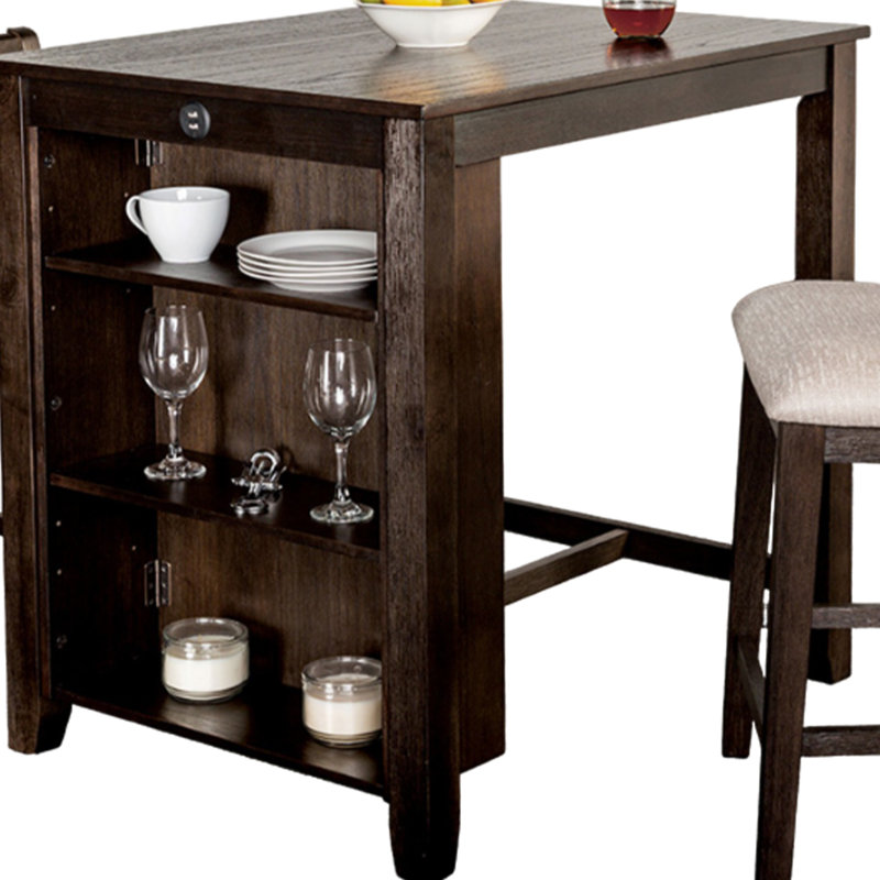 Ensemble de table à hauteur de comptoir 3 pièces Lessi avec tablette latérale Lessi, bois USB, Brun cerisier, Brun cerisier