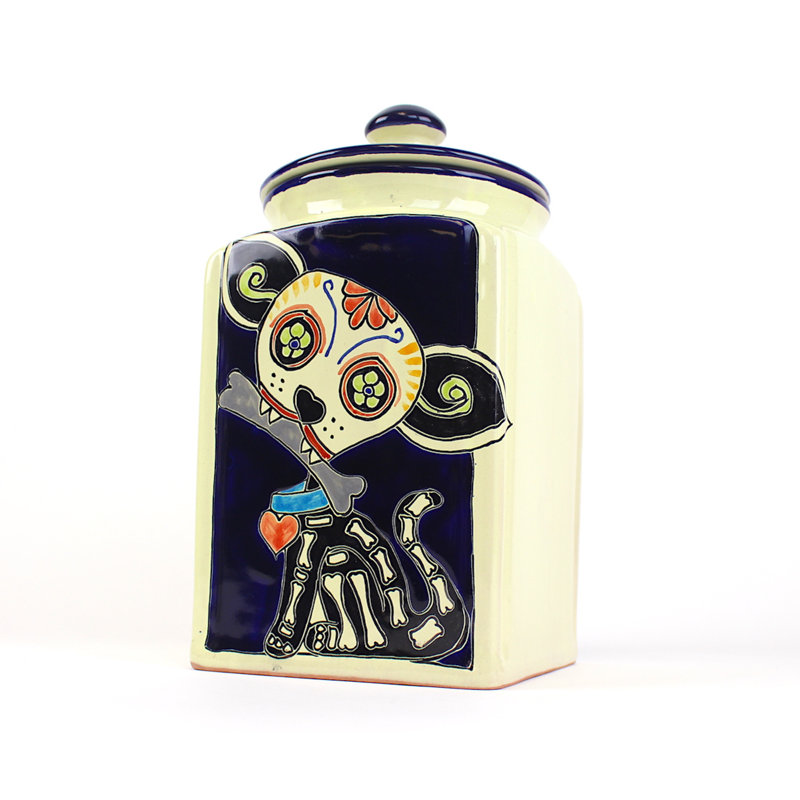 Pot à friandises en céramique Muertos Doggie, Bleu, 4 lb