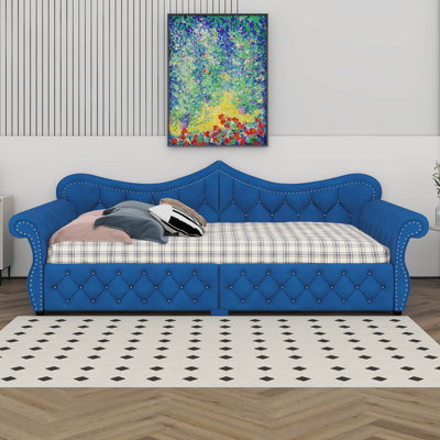 Upholstered Daybed With LED Lights, Tufted Sofa Bed With Nailhead Trim And Rolled Arms