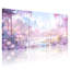 Paysage et nature, fleurs roses, jardin, lac, clair de lune, pagode, reflet des montagnes, ensemble de 3 impressions sur toile-76970351