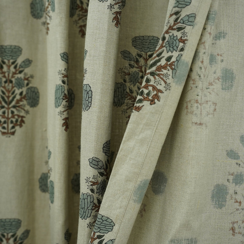 Fabdvine Handcrafted Plated Curtain Floral Block Print Uses for Door, Window 100% Linen, Swadesh, 27" W x 65" L
