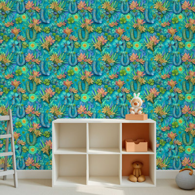 Peel and Stick PVC Wallpaper, Removable Self-Adhesive Wall Covering With Botanical Garden Embroidery Style Watercolor Print, Waterproof for Home Decor - Roll