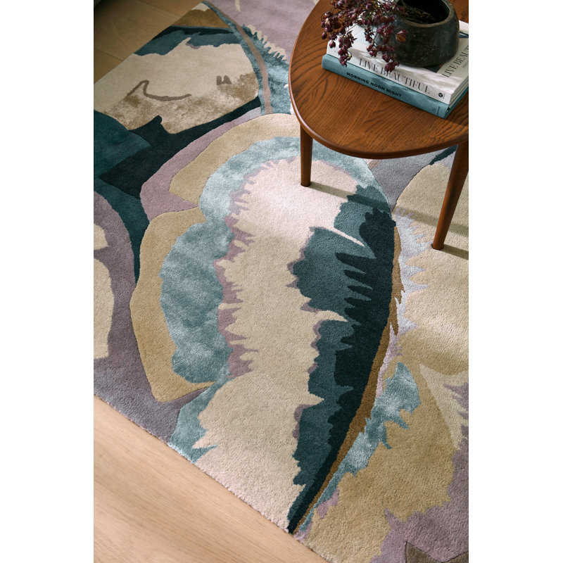 Calathea Hand Tufted Wool/Rayon/Viscose Abstract Area Rug in Shiitake/Wild Water, Rectangle 5'7" x 7'10"