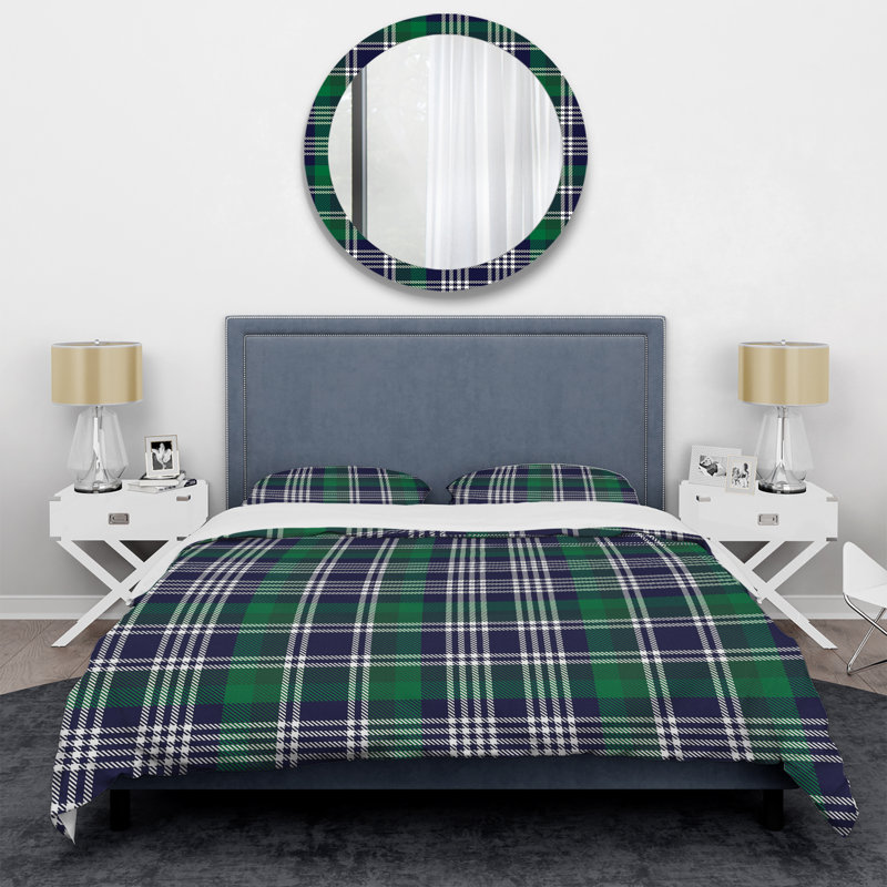 Tartan à carreaux verts - ensemble de housse de couette abstrait - microfibre de polyester