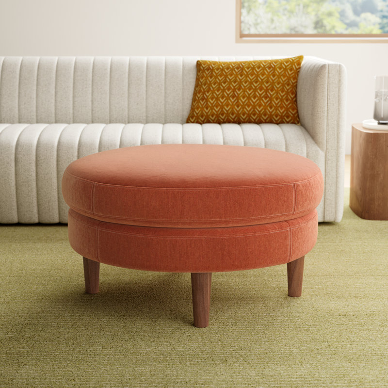 Landen Upholstered Ottoman, Rust Performance Chenille