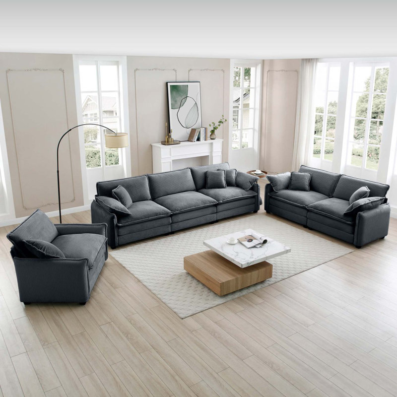 Canapé modulaire surdimensionné confortable 3 pièces, un canapé simple, un canapé 2 places et un canapé 3 places, canapé en velours côtelé gris